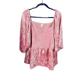 Bell du Jour Womens Plus Size Blouse 3/4 Sleeve Square Neck Pink Size 3X NWT